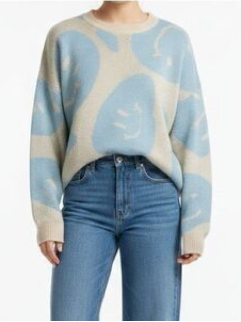 Altar'd State Blue and Cream Abstract Crewneck Sweater